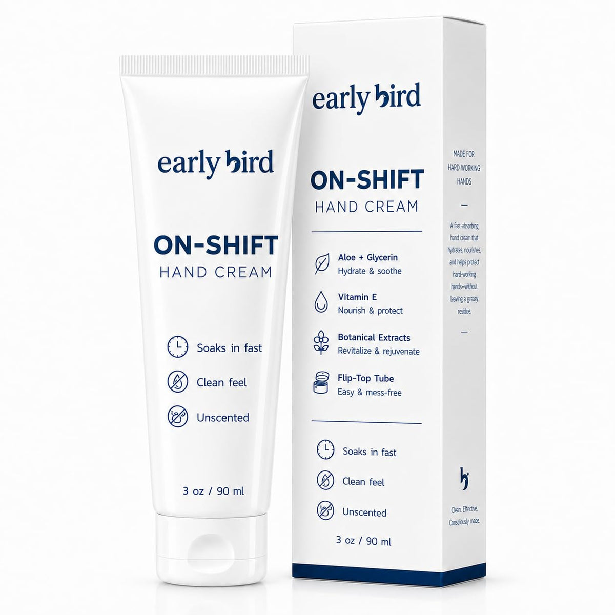 Early Bird On-Shift Hand Cream, 3 oz white flip-top tube